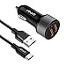 iRAG CRS2 Car Charger Compatible for Samsung Galaxy Note 9/8/S9/S9 Plus/S8/S8 Plus - 36W Quick Charge 3.0 Two-Port USB Adapter with 6 ft USB Type C to A Fast Charging Cable Cord