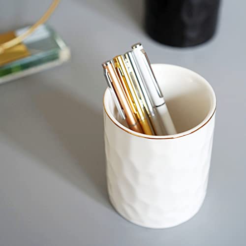 Porta-lápis de cerâmica para mesa, organizador de pincéis de maquiagem para escritório, casa, branco