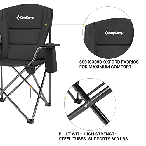 Kingcamp Oversized Heavy Duty Camping Chairs 2 Pack, Padded Compact Folding Portable Chair With Cooler Cup Holder Side Pocket For Outdoor Sports Lawn Backyard Backpack Supports 300 Lbs, Black #TOP3