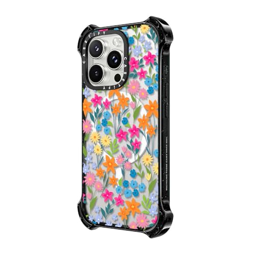 Coque iPhone 16 Pro CASETiFY Bounce noire fleurie compatible Magsafe