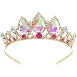 COCIDE Rapunzel Crown for Girls AB Crystal Tiara and Crown for Birthday Party Pearl Headband for Rhinestone Princess Hairpiece for Women Red Gem Wedding Hair Accessories for Halloween Costume Prom