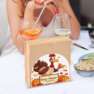 Napkin Holder, Clear Acrylic Paper Napkin Holders Autumn Fall Thanksgiving Turkey Pumpkin Tissue Box Dispenser Stand Tabletop Space Saver Upright Napkin Towel Holders for Kitchen Restaurant Home Decor