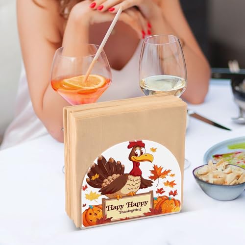 Napkin Holder, Clear Acrylic Paper Napkin Holders Autumn Fall Thanksgiving Turkey Pumpkin Tissue Box Dispenser Stand Tabletop Space Saver Upright Napkin Towel Holders for Kitchen Restaurant Home Decor