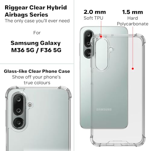 Image of RIGGEAR Shockproof Clear Hybrid Airbag Armor Back Cover Case for Samsung Galaxy M36 5G / F36 5G (Transparent PC and TPU Bumper)