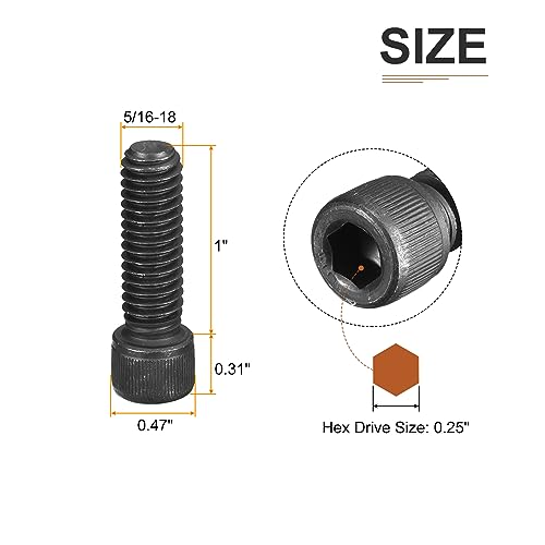 DTGN 5/16-18x1" Socket Head Cap Screws Bolts, 20Pcs 12.9 Grade Alloy Steel, Machine Hex Socket Screw, Hex Drive - Image 2