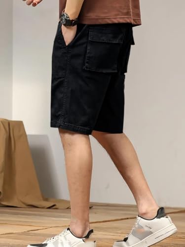 Image of Leriya Fashion Men Cotton Cargo Shorts | Lightweight Shorts Pant for Men | Elastic Waist with Drawstring | Casual Summer Cargo Short's for Man with Pockets