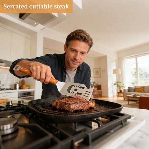 Grillzange, Grillspachtel Grillbesteck, Edelstahl Grill Zubehör, Holzgriff BBQ Tools, Grillen Geschenke Für Männer, 2er Set