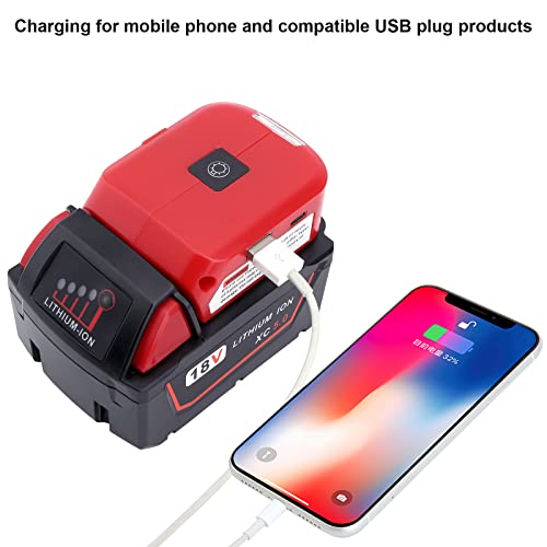 Elefly M18 Dual Usb Charger Adapter Replacement For Milwaukee M18 Power Source 49-24-2371 With Led Work Light, Compatible With Milwaukee M18 Battery 48-11-1850 48-11-1862 48-11-1820 #TOP4