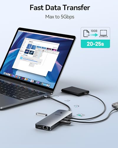 Laptop Docking Station 3 Monitors, USB C Hub with 2 HDMI 2DP, RJ45 Ethernet, 5 Gbps USB C/A, 100W PD SD/microSD for Dell/HP/Lenovo - MOKiN