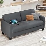 STHOUYN Comfy Loveseat Sofa Small Grey Couch, Small Love Seat Bedroom, Mid Century Modern Couches Living Room Dorm Office, 2 Seater Couch Deep Seat Sofas, 57”W (Dark Grey (Loveseat))