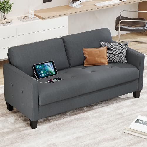 STHOUYN 59“W Comfy Loveseat Sofa, Small Love Seat Couch with USB and Tufted Armrest, Mid Century...