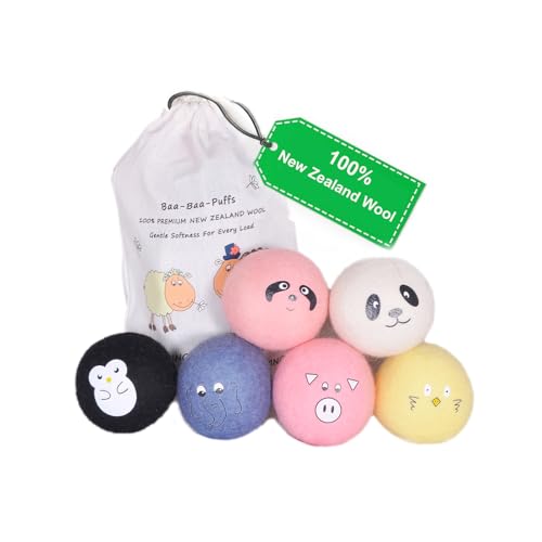 ZnX Wool Dryer Balls 6 Pack XL Eco-Friendly, Renewable and Biodegradable Crafted from 100% Organic New Zealand Sheep Wool, Wool Balls Replaces Dryer Sheets - Laundry Balls with Storage Bag