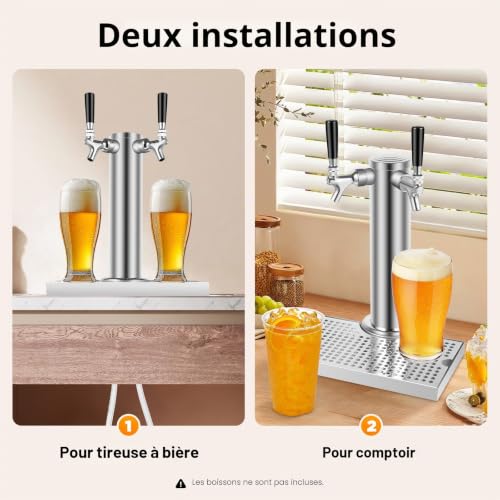 UHDUIG Colonne à bière double robinet en acier inoxydable, équipée d'un bac égouttoir, distributeur pour bar, restaurant, café et usage domestique – vue 6
