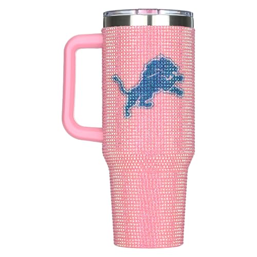 Image of The Memory Company Officially Licensed 40oz Pink Bling Game Day Tumbler, Detroit Lions
