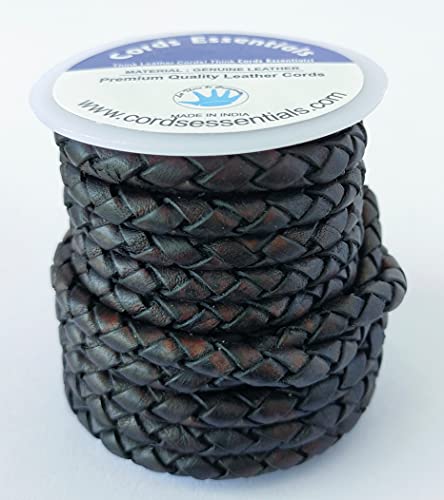 Cords Essentials Round Braided Genuine Leather String Bolo Cord, Rope For Jewelry Making, Necklaces, Bracelets, Wraps, Crafts And Hobby Projects (Matte Black, 5 Mm 5.46 Yards = 5 Mtr Spool) #TOP1