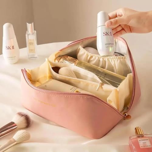 Bolsa Necessaire Para Cosméticos Maquiagem Grande Espaçosa Para Viagem Felix Couro Fake (Rosa)