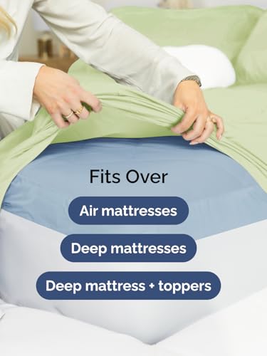 Image of Extra Deep Queen Fitted Sheet - Single Fitted Sheet Only - Light Sage Green | Easily Fits 18 inch to 24 inch Mattress, Soft, Wrinkle Free, Breathable & Comfy, Extra Deep Pockets Hotel Luxury Fitted Sheet