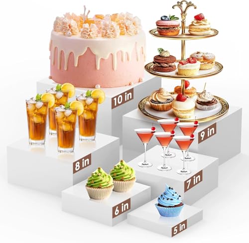 Set di 6 Alzatine in Acrilico Bianco per Dolci - Alzatina per Dolci e Alzatine per Buffet - Scatole Quadrate a 5 Facce - Supporto per Dessert, Collezionabili e Giocattoli​