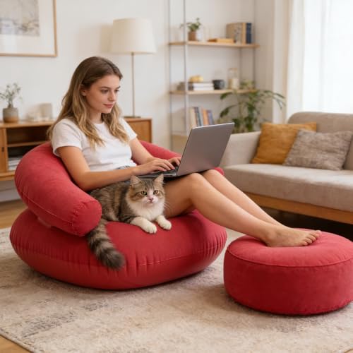 Tumbona inflable flocada y asiento portátil de camping para playa 7