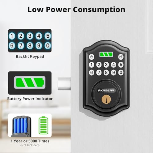 Image of AkaGear Keyless Entry Door Lock with Keypad - Smart Deadbolt for Front Door with 2 Keys - Auto Lock - Easy Installation - DS10 Mini (Matte Black)