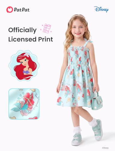 Image of Disney Princess Frozen Elsa Minnie Stitch Toddler Girl Dress Bow Tie Straps Smocked Summer Outfit Birthday Party Clothes 2-9Y