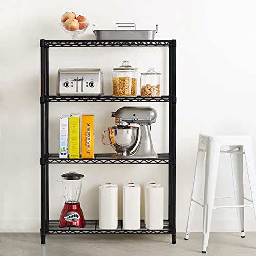 Catter House Klaus Metallregal mit Gitter, 120-56 x 35 x 120 cm, Schwarz mit 4 Böden, belastbar bis 140 kg, verchromtes Finish und einfach zu montieren