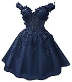 Short Prom Homecoming Dresses Glitter Tulle Lace 3D Butterfly Corset Off Shoulder Puffy DAMA Cocktail Party Gowns for Teens Navy Blue US0