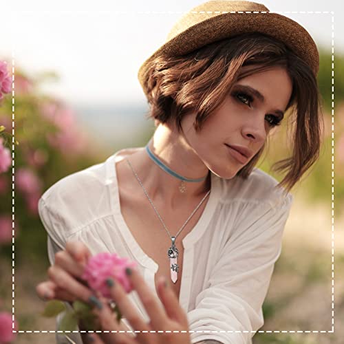 12 Pcs Healing Crystal Necklace Hexagonal Healing Crystal Flower Wrapped Crystal Point Pendant Necklace Healing Pendents Natural Quartz Point Necklace With Chain For Women (Bronze Flower Silver Chain) #TOP6