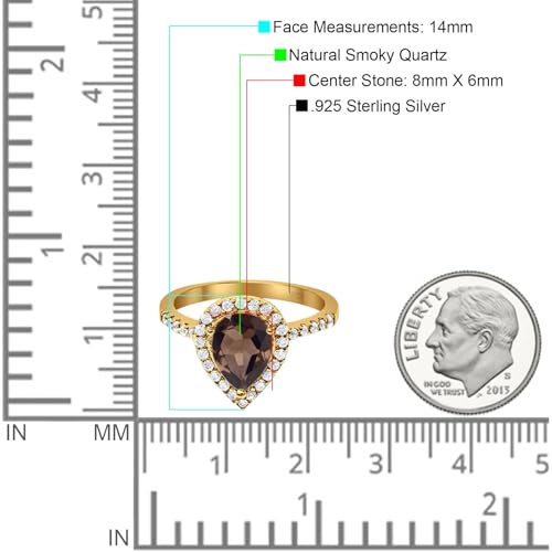 OMRANII Art Deco Pear Teardrop Natural Chocolate Smoky Quartz Vintage Style Halo CZ Wedding Engagement Rings For Women 925 Sterling Silver4