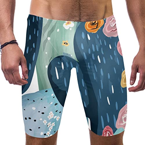 Bañador corto de natación verde HUI JIN SHOP XXL de secado cómodo con diseño de cactus florales