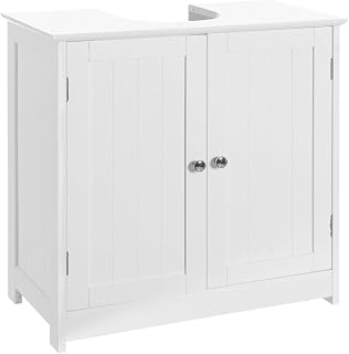 LOLAhome Mueble Bajo Lavabo de Madera Blanca de 60x60x30 cm con 2 Puertas y 2 baldas para Lavabos con Pedestal de Pie