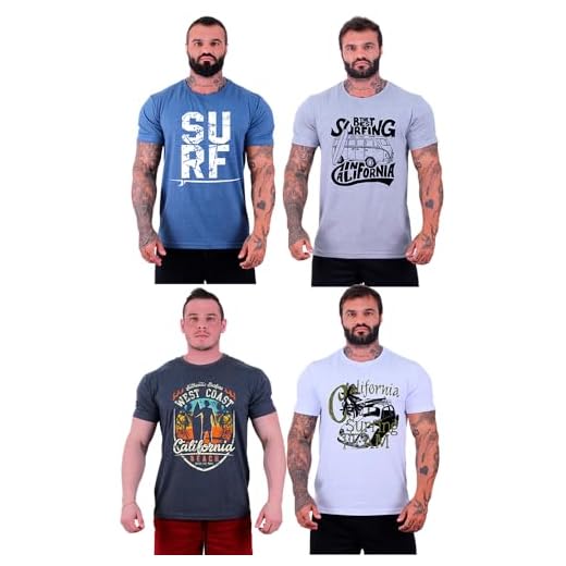 Kit 4 Camisetas Tradicional Masculina Clássica MXD Conceito Básica Surf California Beach (EG, Opção 05)