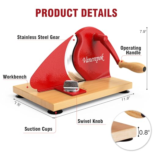 Image of vanerepok Manual Bread Slicer Adjustable Thickness for Homemade Sourdough | Hand Crank Bread Cutter with Scale & Stable Suction Cups & Wood Base for Even Slicing Perfect Baking Gift for Home Bakers