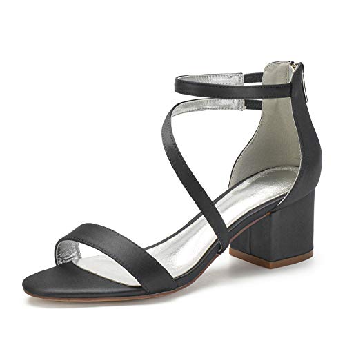 Women's Satin Block Heels Wedding Sandals Ankle Strap Comfortable Bridal Shoes Formal Evening Prom Party Shoes