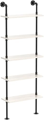 Miniatura 5 de Anynice Estantería industrial tipo tubo, estantería rústica de metal de madera retro para montar en la pared (blanco, 4 niveles, 10 pulgadas de