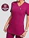 POPVIOLET Scrubs for Women V-Neck Short Sleeve Stretch Medical Scrub Shirts with 4 Pockets Slim Fit Top Magenta Purple Small