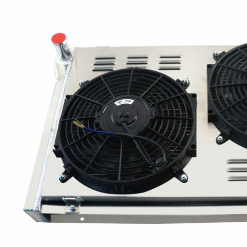 Ozcoolingparts 4 Row Core All Aluminum Cu717 Dpi718 Radiator + 2 X 12" Fan W/Louver Shroud + Thermostat/Relay Wire Kit For 1977-1982 78 79 80 81 Chevy Corvette C3 350Ci 5.7L/5.0L V8 Engine #TOP6