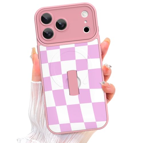 Image of ZIYE for iPhone 17 Pro Case Checkered Compatible with Magsafe Pink & White