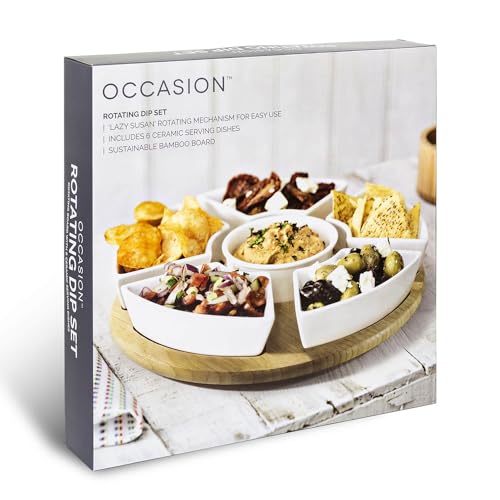 Occasion Rotating Lazy Susan Dip Set with 6 Ceramic Dishes in Colour Box - Image 4