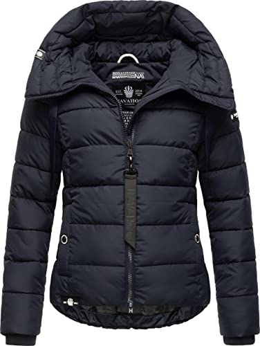 Navahoo Damen Winterjacke warme Steppjacke mit hohem Kragen und verstellbarer Kapuze Amayaa Navy Gr. M