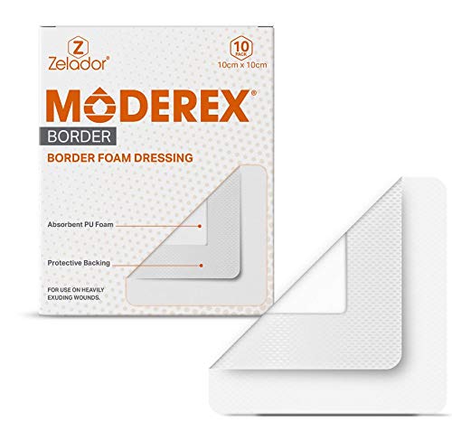MODEREXBorder Absorbent Foam Dressing with Adhesive Border for Leg lucers/Diabetic Foot ulcers/bedsores, Sterile. Adhesive Border is 2.5cm so The Absorbent pad is 7.5x7.5cm