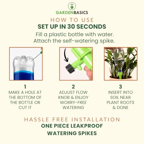 Image of Self Watering Spikes for Plants - Pack of 6 | No Leakage Guarantee | Adjustable Drip Irrigation Kit for Indoor & Outdoor Plants | Perfect for Vacation & Busy Gardeners (GREEN)