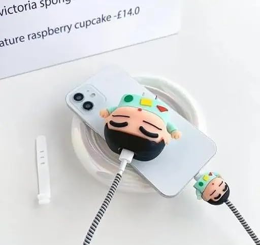 Image of PHONE PALACE 4 in 1 Compatible with Apple iPhone Charger Case Cover | Silicon Charger Case Cover for Apple 18-20W 360 Degree Protection Case with Wire Saver ((Blue Shinchan))