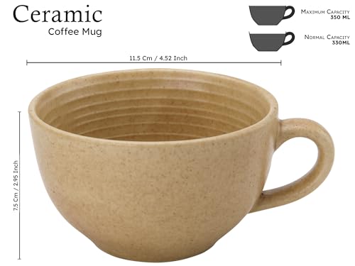 Image of Bodhi House Ceramic Soup and Coffee Wide Large Mug with Handle - Set of 1, 350 Ml Glossy Finish | Microwave Safe | for Maggi, Cappuccino, Latte, Green Tea - Wood Brown