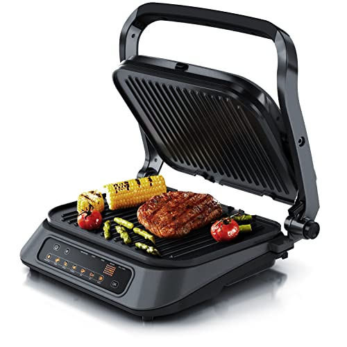Arendo - Kontaktgrill - Elektrogrill - elektrischer Tischgrill mit Digitalsteuerung 1900 W - Sandwichmaker - 7 Programme - antihaft beschichtetes Edelstahl - abnehmbare Platten Abtropfschale
