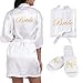 BETESSIN Ensemble de Peignoir Satin Femme Bride Robe de Chambre Mariee et Pantoufles de Mariée pour Chemise de Nuit Bride