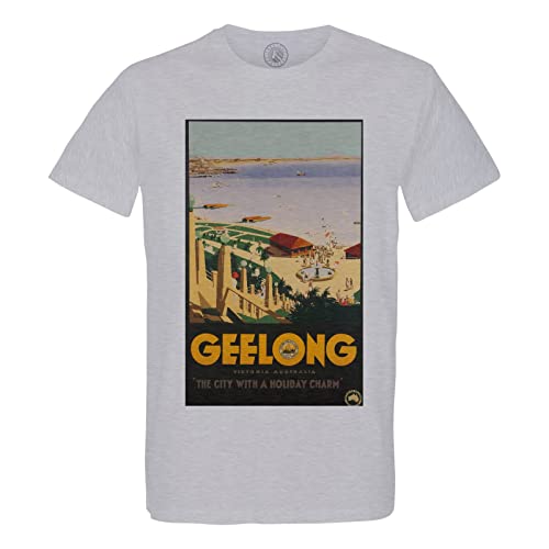 T-shirt Geelong Australie en coton bio de style vintage art déco pour homme