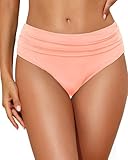 Tempt Me Women Pink Mid Rise Bikini Bottoms Full Coverage Swimsuit Ruched Scrunch Swim Bottom M
