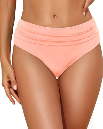 Image of Tempt Me Women Mid Rise Bikini Bottoms Full Coverage Swimsuit Ruched Scrunch Swim Bottom