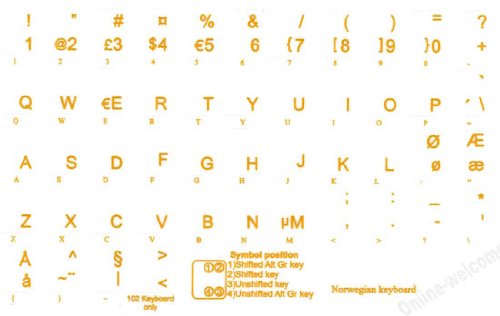 Calcomanías para teclado noruego con fondo transparente y letras amarillas miniatura 2